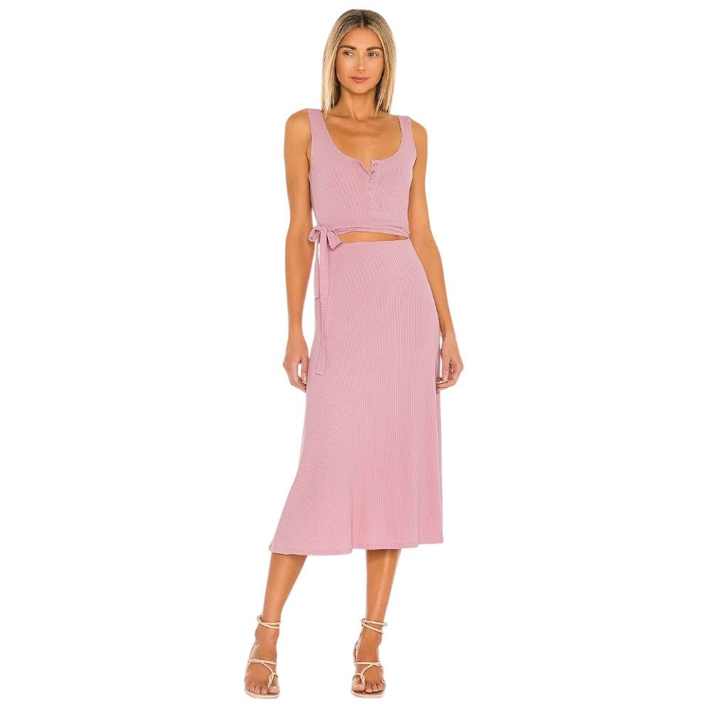 LOVERS AND FRIENDS Pink Malone Cutout Ribbed Wrap Tie Midi Dress SIZE SMALL